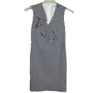 J McLaughlin Kathryn Shift Dress Sz 4 Black White Gingham Ruffle Stretch NWOT